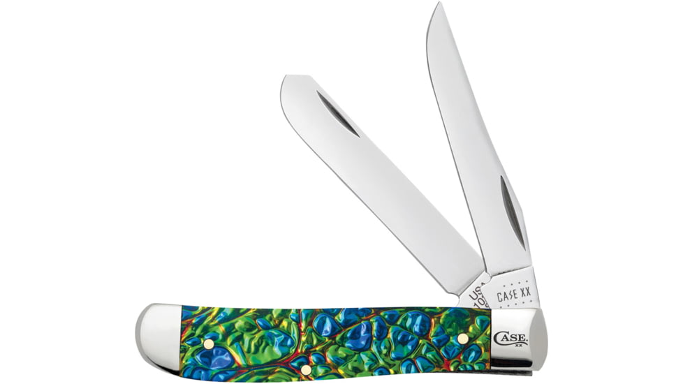 Case Mini Trapper Black Sea Folding Knife, 3.5in Closed, Mirror Clip/Spey Blades, Black Sea Dichrolam Handle, 25116