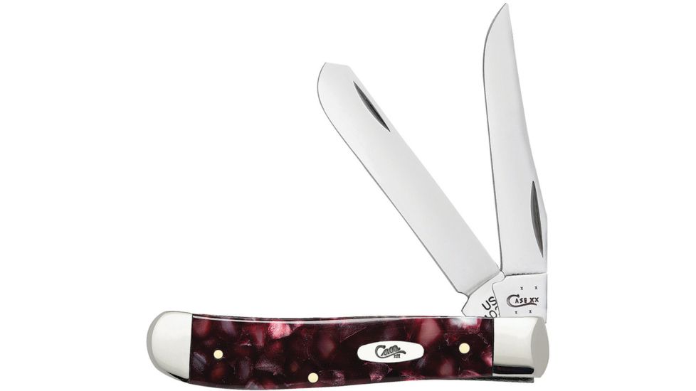 Case Mini Trapper Cranbery Kirinite Folding Knife,Stainless Steel,Standard Edge,Clip and Spey,Mirror Polish,Cranberry,Kirinite Handle CA13273