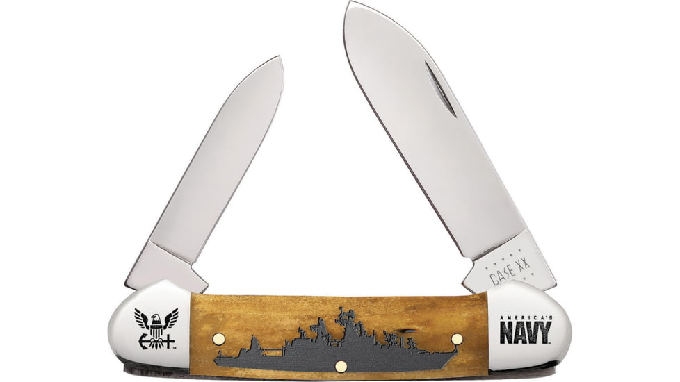 Case Navy Canoe Antique Bone Folding Knife, Mirror finish stainless spear and pen blades, Antique smooth bone handle, 17720