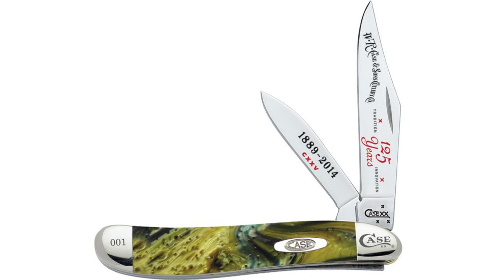 Case Peanut 125th Anniversary Folding Knife,Stainless Steel,Clip and Pen,Mossy Willow Green,Corelon Handle CA9220125MM
