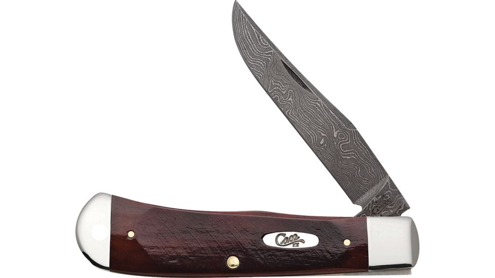 Case Random Damascus Backpocket Folding Knife,Damascus Steel,Standard Edge,Wood Handle CA31302