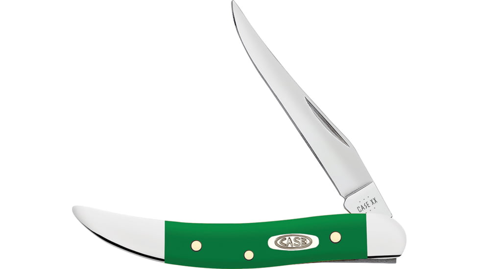 Case Small Toothpick Green Folding Knife, 3in Closed, 2.25in, Mirror Long Clip Blade, Green Smooth Synthetic Handle, 53394