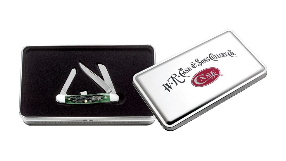 Case Small Stockman Green Bone Folding Knife,Stainless Steel,Clip,Pen and Sheepsfoot,Burnt Green,Bone Handle CA70128