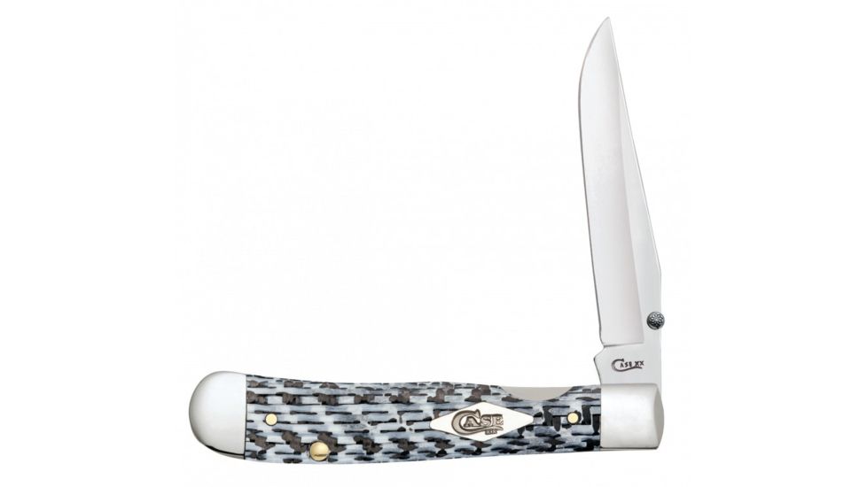 Case Black &amp; White Carbon Fiber - Kickstart TrapperLock Folding Knive w/Belt Clip, Surgical Steel Clip Blade, Black and White Handle, 4.125in Closed, 38921