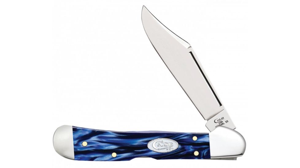 Case Blue Pearl Kirinite - CopperLock Folding Knive, Surgical Steel Locking Clip Blade, Blue Multi Handle, 4.25in Closed, 23438