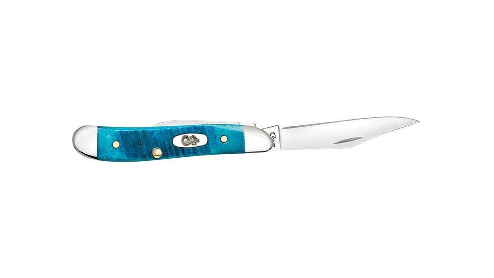 Case Caribbean Blue Bone - Sawcut Jig Peanut Folding Knive, Surgical Steel Clip and Pen Blades, Caribbean Blue Bone Handle, 2.875in Closed, 25596