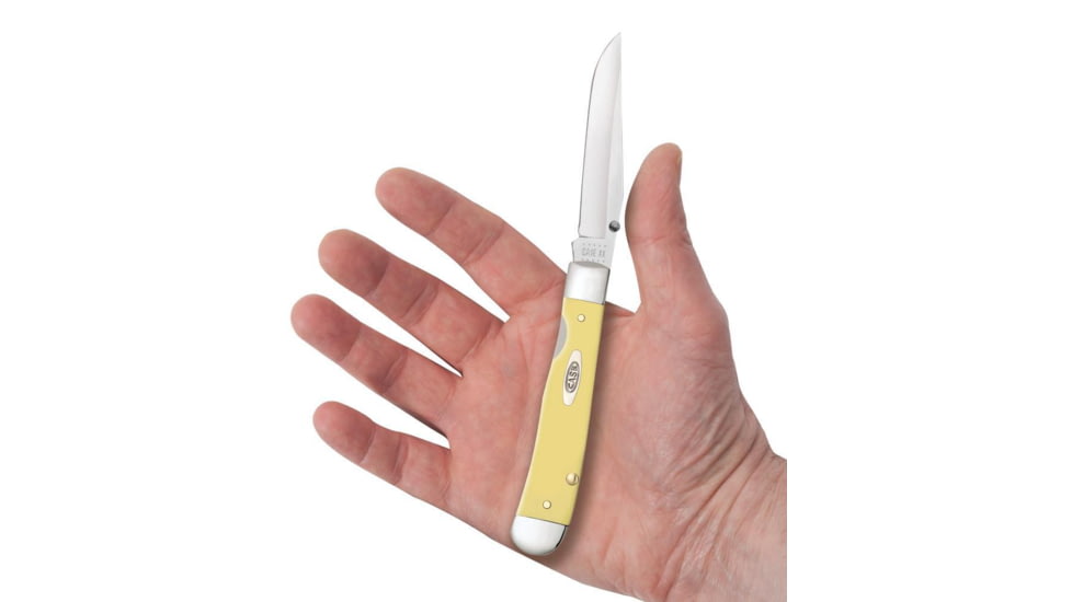 Case Kickstart TrapperLock Folding Knife, 4.13 in, Tru-Sharp Surgical Steel, Yellow Synthetic Handle, 81094
