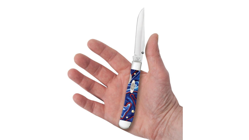 Case Kickstart TrapperLock Folding Knife w/Pocket Clip, 4.13 in, Tru-Sharp Surgical Steel, Patriotic Kirinite Handle, 11218
