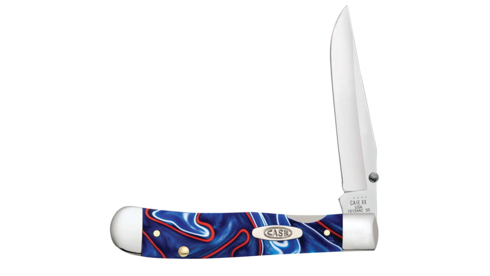 Case Kickstart TrapperLock Folding Knife w/Pocket Clip, 4.13 in, Tru-Sharp Surgical Steel, Patriotic Kirinite Handle, 11218