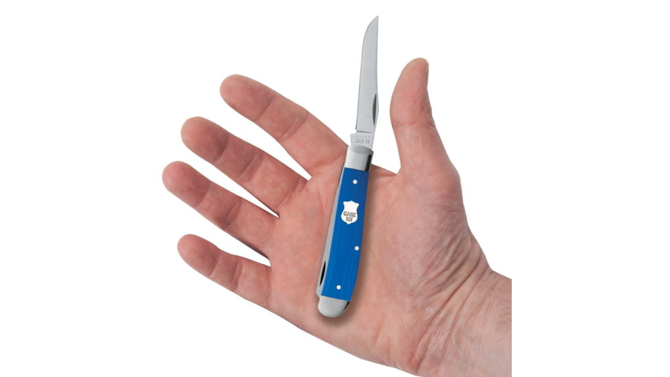 Case Mini Trapper Folding Knife, 3.5 in, Tru-Sharp Surgical Steel, Blue G-10 Handle, 16741