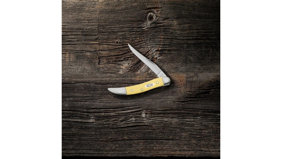 Case Small Texas Toothpick Folding Knife, 3 in, Tru-Sharp Surgical Steel, Yellow Synthetic Handle, 81095