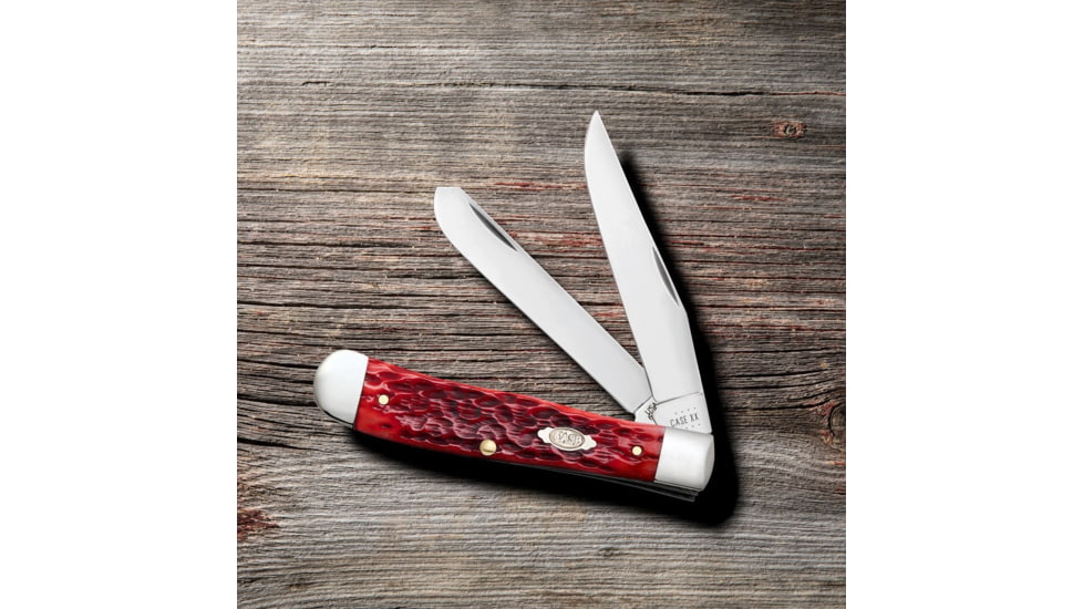 Case Trapper Folding Knife, 4.13 in, Chrome Vanadium Steel, Dark Red Bone Peach Seed Jig Handle, 31950