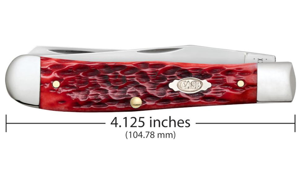 Case Trapper Folding Knife, 4.13 in, Chrome Vanadium Steel, Dark Red Bone Peach Seed Jig Handle, 31950