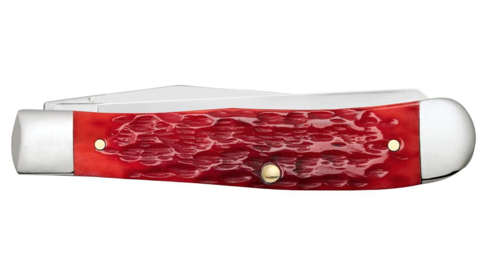 Case Trapper Folding Knife, 4.13 in, Chrome Vanadium Steel, Dark Red Bone Peach Seed Jig Handle, 31950