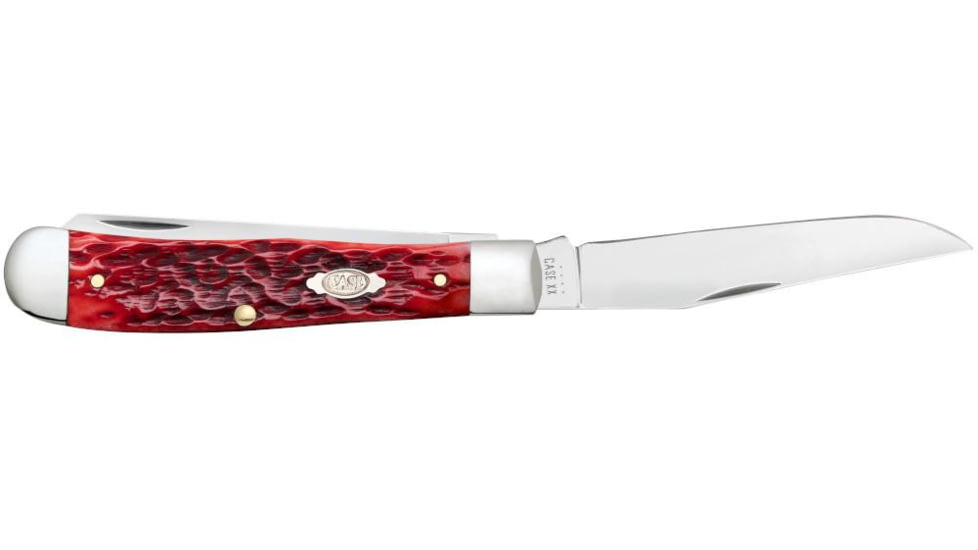 Case Trapper Folding Knife, 4.13 in, Chrome Vanadium Steel, Dark Red Bone Peach Seed Jig Handle, 31950