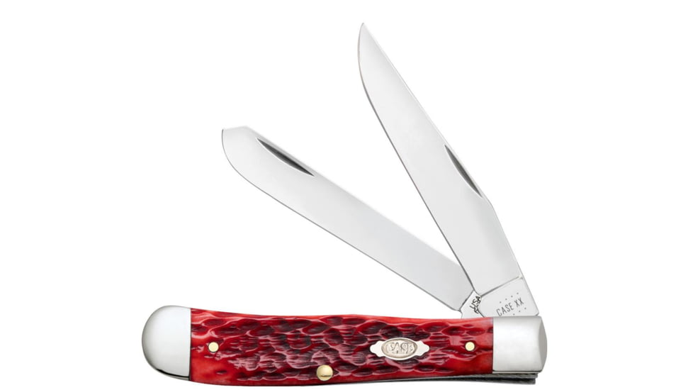 Case Trapper Folding Knife, 4.13 in, Chrome Vanadium Steel, Dark Red Bone Peach Seed Jig Handle, 31950