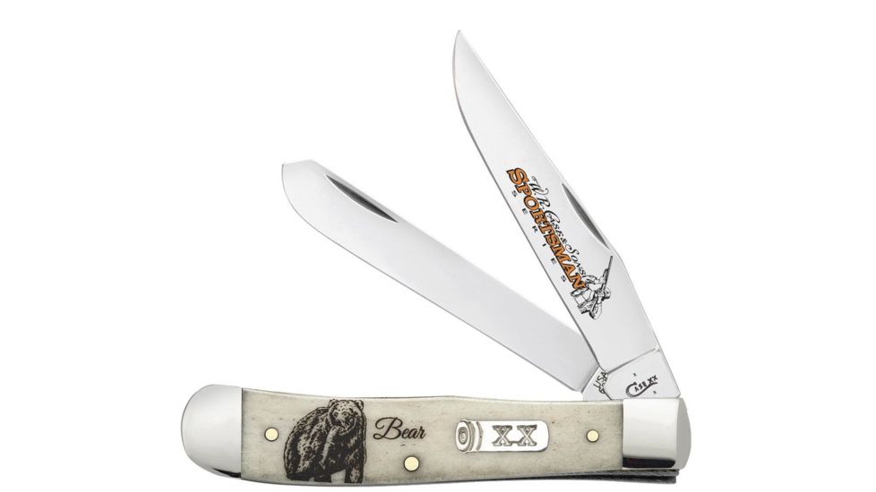 Case Sportsman Series - Embellished Smooth Natural Bone Trapper Blade, 6254 SS - Bear, 50439