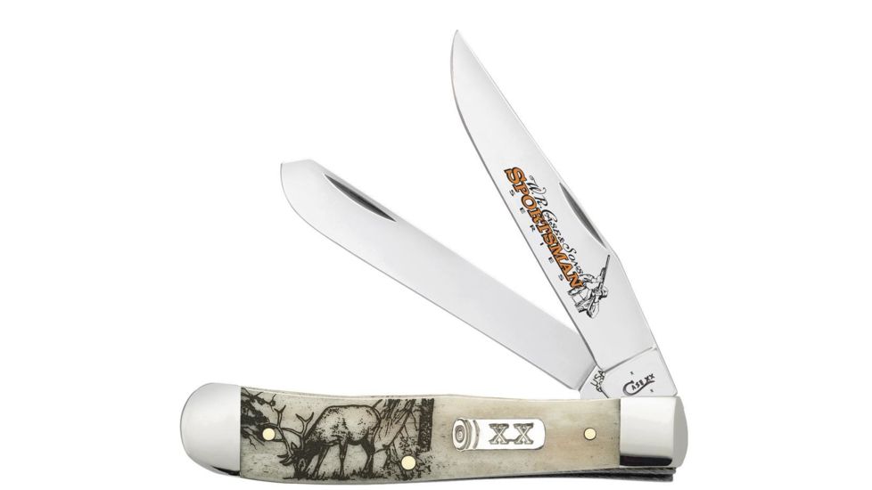 Case Sportsman Series - Embellished Smooth Natural Bone Trapper Blade, 6254 SS - Elk, 50438