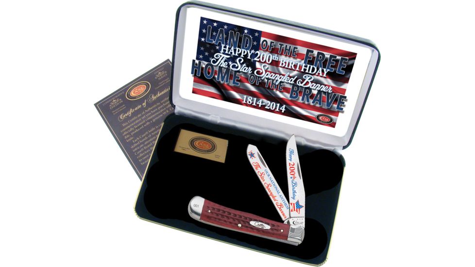 Case Star Spangled Banner Trapper Folding Knife,Clip and Spey,Red,Jigged Bone Handle CASSBRPB