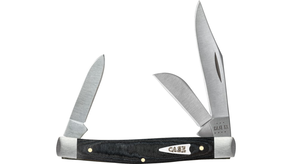Case Stockman Black Micarta Folding Knife, 3.25in Closed, SS, Satin Clip/Sheepsfoot/Pen Blades, Black Smooth Micarta Handle, 27818