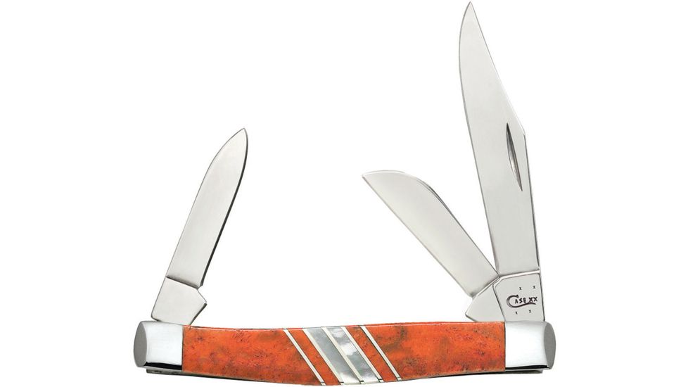 Case Stockman Exotic Orange Coral Folding Knife,Stainless Steel,Standard Edge,Clip,Pen and Sheepsfoot,Mirror Polish,Orange Sponge,Coral Handle, 11108