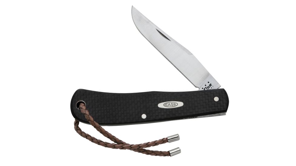 Case TB101546 SS BackPocket 4 5/8in Satin Finished Clip Blade, Black Carbon Fiber Handle, Braided Leather Lanyard Included 42945