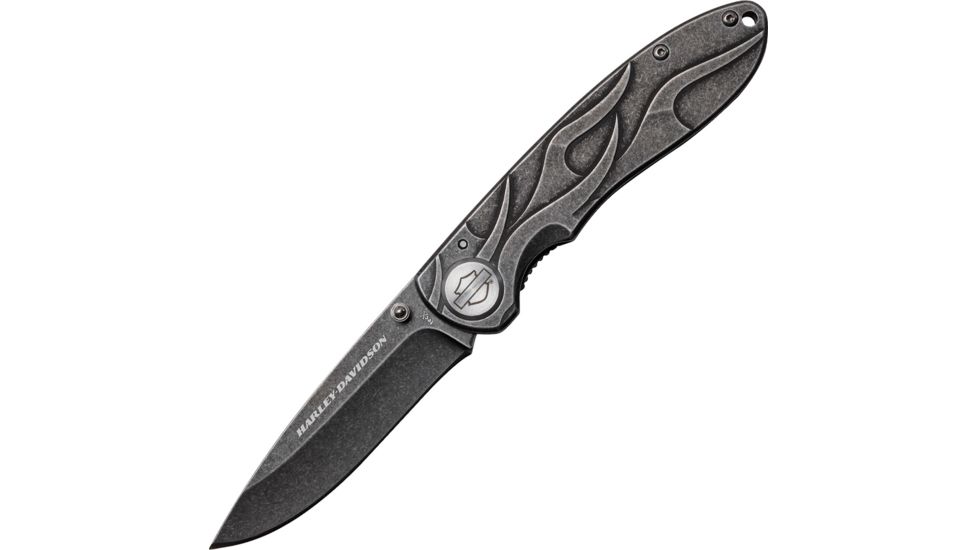 Case Tec X Framelock Harley Folding Knife,3.25in,Stainless Steel,Black Stonewash,Black Stonewash,Stainless Handle CA52114