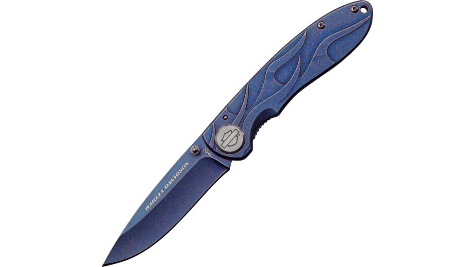 Case Tec X Framelock Harley Folding Knife,3.25in,Stainless Steel,Blue Stonewash,Blue Stonewash,Stainless Handle CA52121