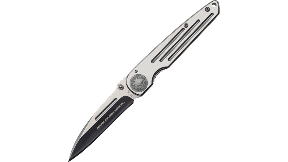 Case Tec X Framelock Harley Folding Knife,3.25in,Stainless Steel,Satin,Polished Stainless Handle CA52110