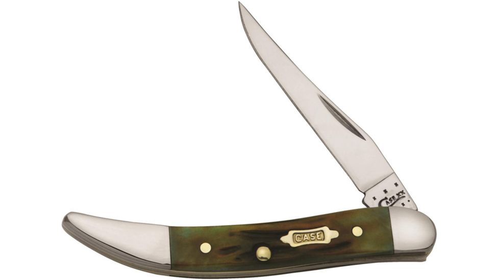 Case Toothpick Folding Knife,Long Clip,Moss Brown,Bone Handle CA41403