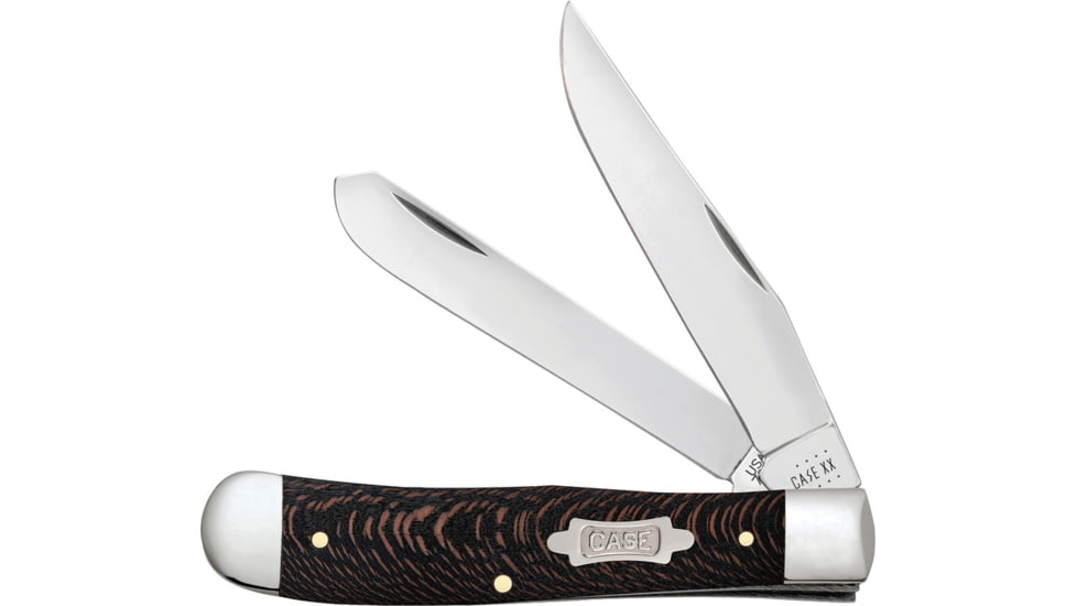 Case Trapper Black Sycamore Folding Knife, Mirror finish stainless clip and spey blades, Black Sycamore wood handle, 25570