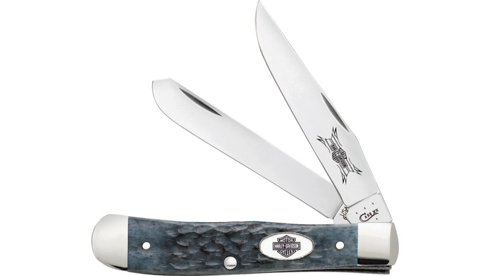 Case Trapper Harley Gray Bone Folding Knife,Stainless Steel,Standard Edge,Clip and Spey,Mirror Polish CA52135