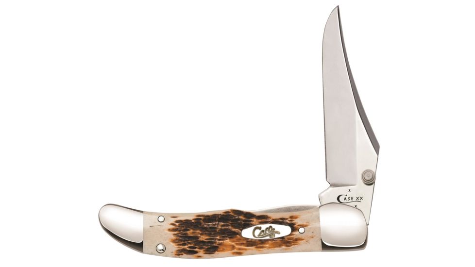 Case Tru-Sharp Blade / Amber Bone Handle Kickstart Assisted Opening Mid-Folding Hunter, 4 in closed, 3015
