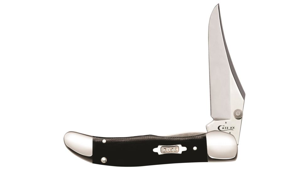 Case Tru-Sharp Blade / Black Canvas Laminate Handle Kickstart Assisted Opening Mid-Folding Hunter, 4 in closed, 23138