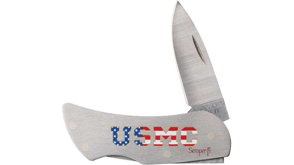 Case USMC Executive Lockback Folding Knife, 2.25 satin finish stainless blade, Brushed stainless handle, 13193