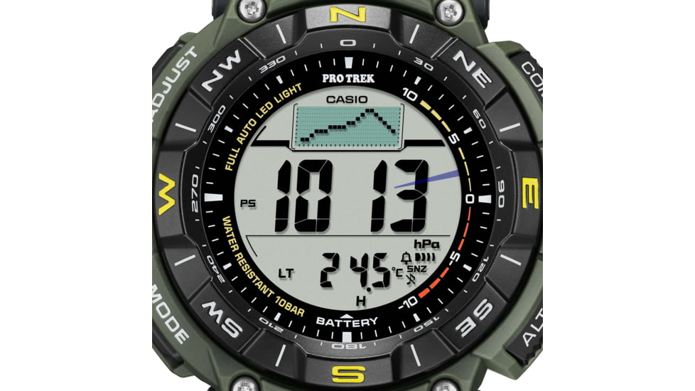 Casio Outdoor Casio Pro Trek Solar Watch Triple Sensor Watching Featuring an Altimeter, Barometer, Digital Compass, Thermometer and 100M WR - Mens, Green, One Size, PRG340-3