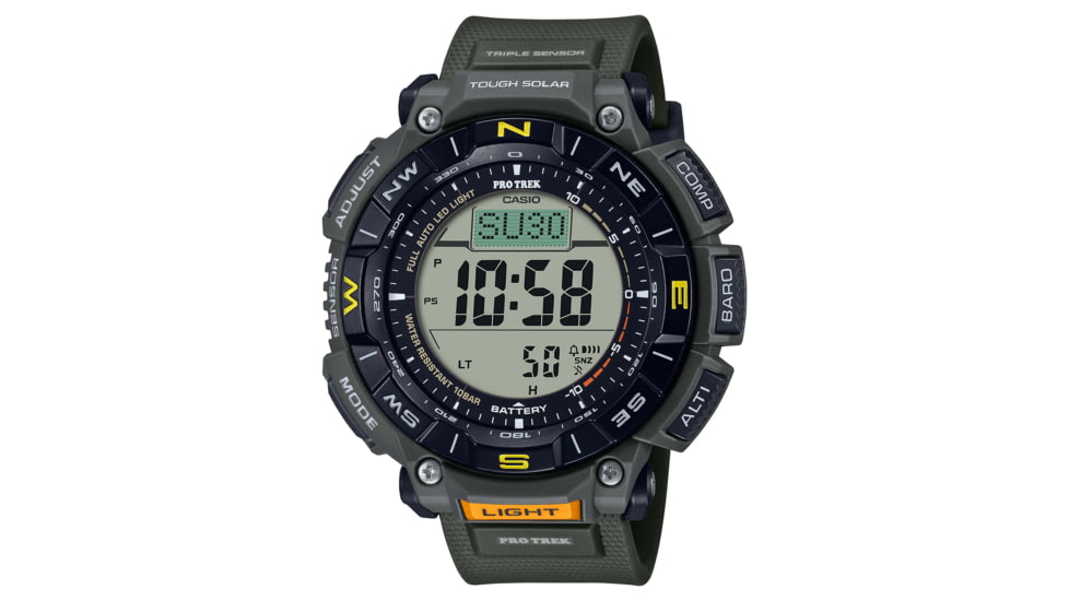 Casio Outdoor Casio Pro Trek Solar Watch Triple Sensor Watching Featuring an Altimeter, Barometer, Digital Compass, Thermometer and 100M WR - Mens, Green, One Size, PRG340-3