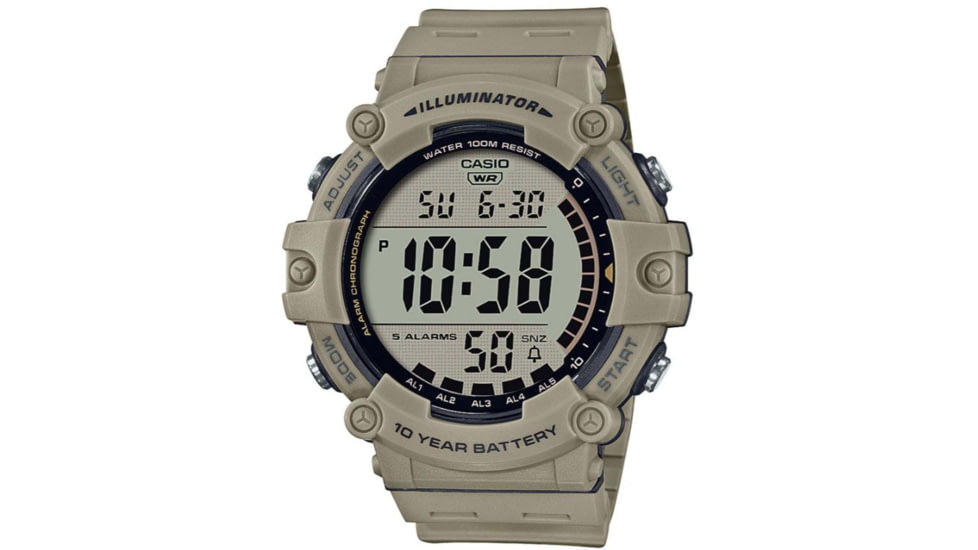 Casio Outdoor Classic 10-Year Battery Digital Watch w/Resin Strap - Mens, Tan, One Size, AE1500WH-5AV