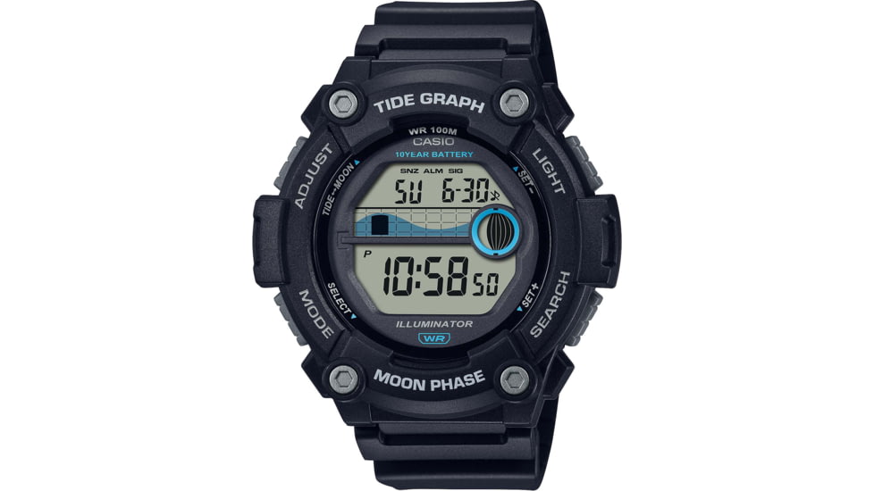 Casio Outdoor Digital Fishing Watch w/Tide and Moon Graph - 10 Year Battery Life - Mens, Black, One Size, WS1300H-1AV