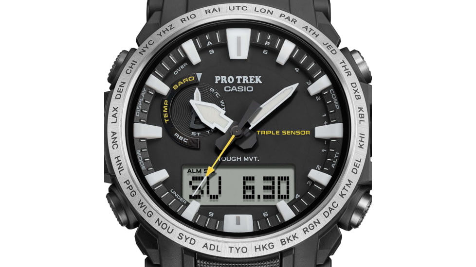 Casio Outdoor Pro Trek Solar Powered Triple Sensor Word Time Watch w/Biomas Plastic Case and Strap - Mens, Black, One Size, PRW-61-1A