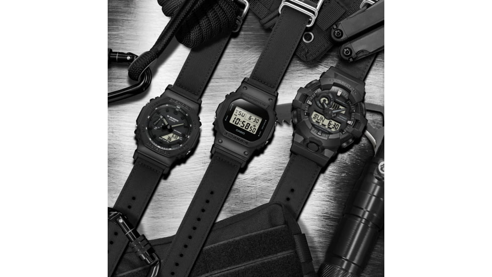 Casio Tactical G-Shock Classic All Black Design Watch w/ECO-Friendly Cordura Nylon Strap - Mens, One Size, DW-5600BCE-1CR