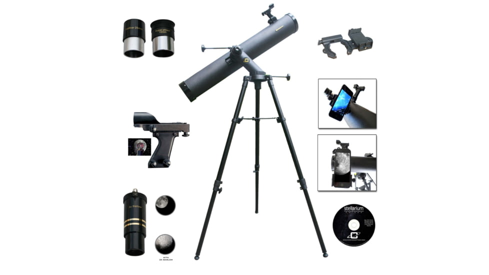 Cassini 1000mm x 120mm Reflector Telescopes w/ Smartphone Adapter, Black, SS-1000120TR