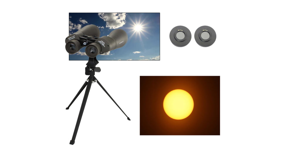 Cassini 15 x 70mm Porro Prism Binocular w/ Solar Filter Caps, Gray, C-1570SF