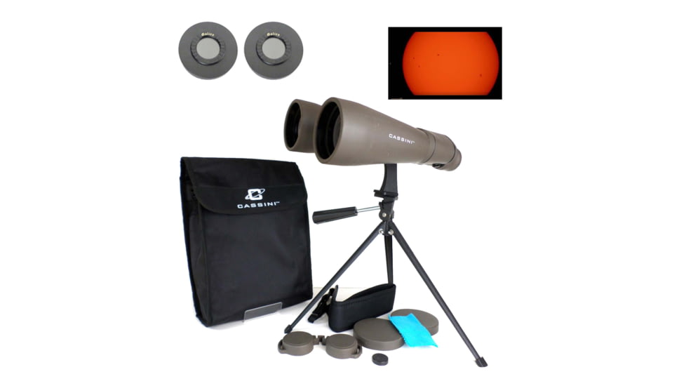Cassini 15 x 70mm Porro Prism Binocular w/ Solar Filter Caps, Gray, C-1570SF