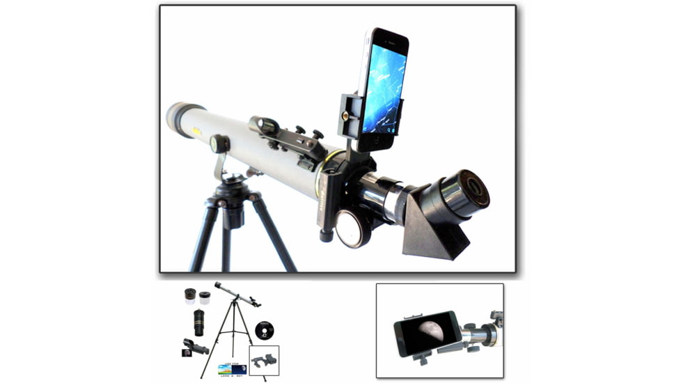 Cassini 800mm x 60mm Erect Image Prism Refractor Telescope w/ Smartphone Adapter, White, SS-2800