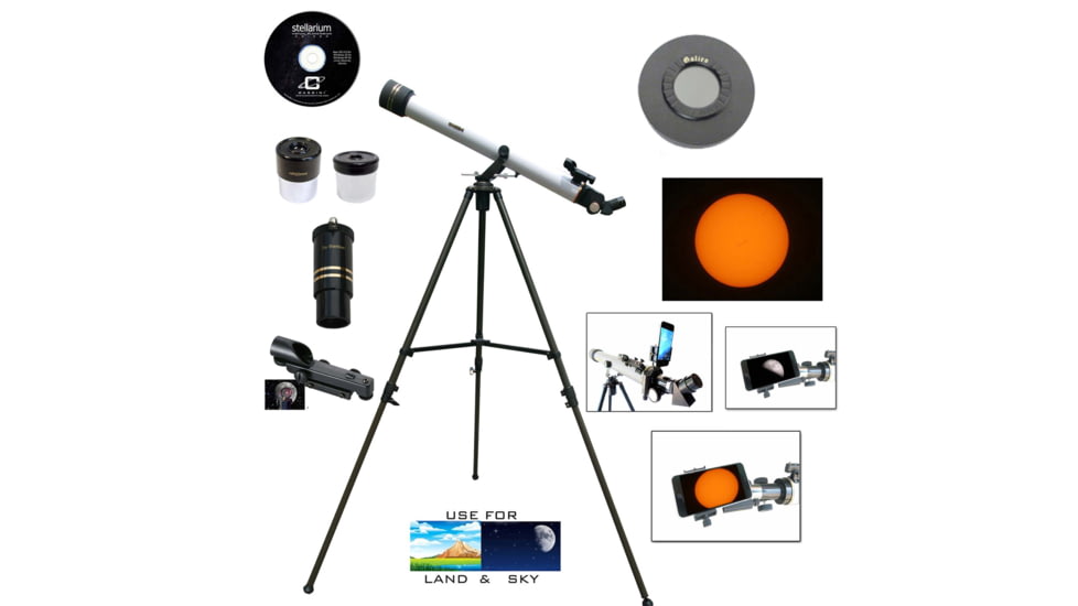 Cassini 800mm x 60mm Erect Image Prism Refractor Telescopes w/ Solar Filter, White, SS-2800SF