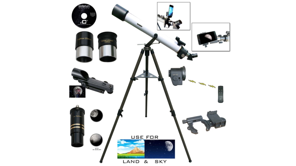 Cassini 800mm x 72mm Electronic Focus Erect Image Prism Telescope w/ Smartphone Adapter, White, SS-872EFS