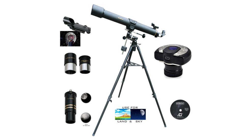 Cassini C-90080EQ1 900mm x 80mm EQ1 Mount Refractor Telescope w/1.3MP Digital Camera Kit, Black, NSN N, C-90080EQ1C13MP