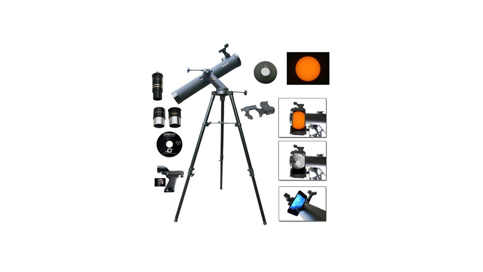Galileo Tracker 800mm x 80mm Reflector Telescope w/Solar Filter Cap + Smart Phone Adapter, Black, NSN N, SS-80080TRSF