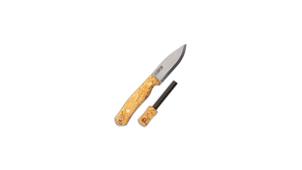 Casstrom Casstrom No.8 Swedish Forest Fixed Blade Knife w/FR Curly Birch 3.25" Satin, Wood, Sandvik 14C28N, adult, BHQ-206426